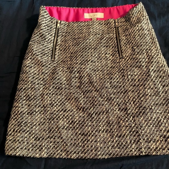 Loft Tweed Plaid Boucle Mini Skirt with Twin Front Zippers - Picture 1 of 5